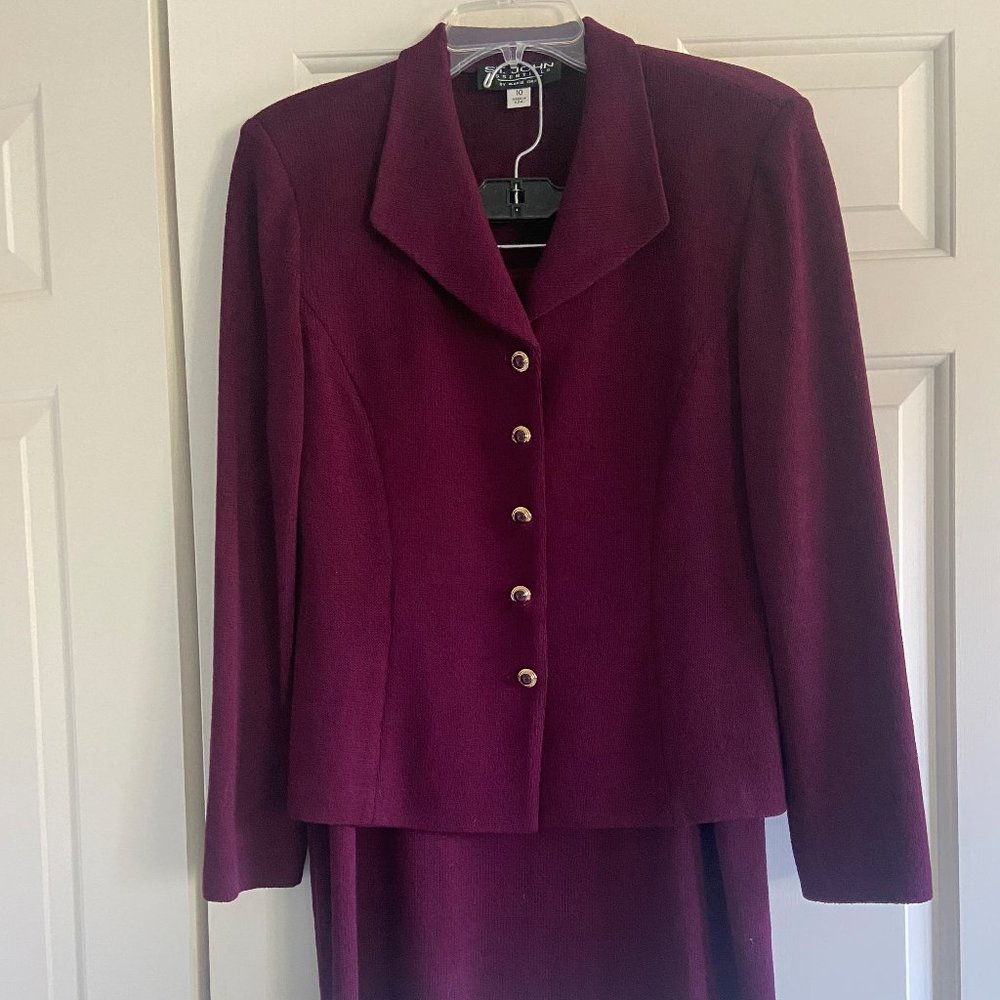 St John Knit - Two Piece Suit - Burgundy - Jacket Size 10/Skirt Size 12